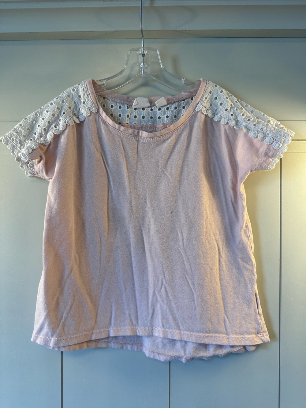 GAP Pale Pink Tee with White Eyelet Lace Shoulders